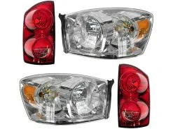 DIY Solutions - Headlight And Tail Light Kit - 4 Piece - With Chrome Bezel Without Amber Bar - 2007 - 2008 Dodge Ram 1500 - LHT04281